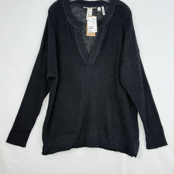 H&M Women’s Dark Blue Deep V Neck Long Sleeve Sweater Pullover Sweatshirt Size L - Picture 7 of 16
